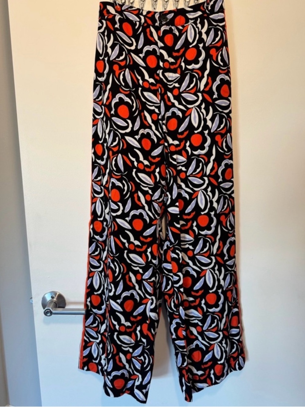 Anthropologie Wide-Leg Pants in Black, Red & White Floral Print